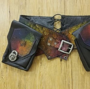 Leather handmade utility belt Rave, Burning Man